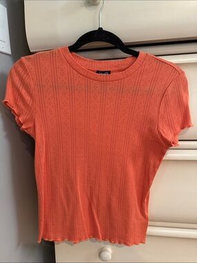Splendid Sunset Orange Short Sleeve Eyelet Knit Top, XS, NWoT